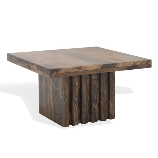 SAFAVIEH Couture Collection - Olivia Brown Marble Accent Table, Square Pedestal Design, Fluted Base Statement Piece (SFV9702B)