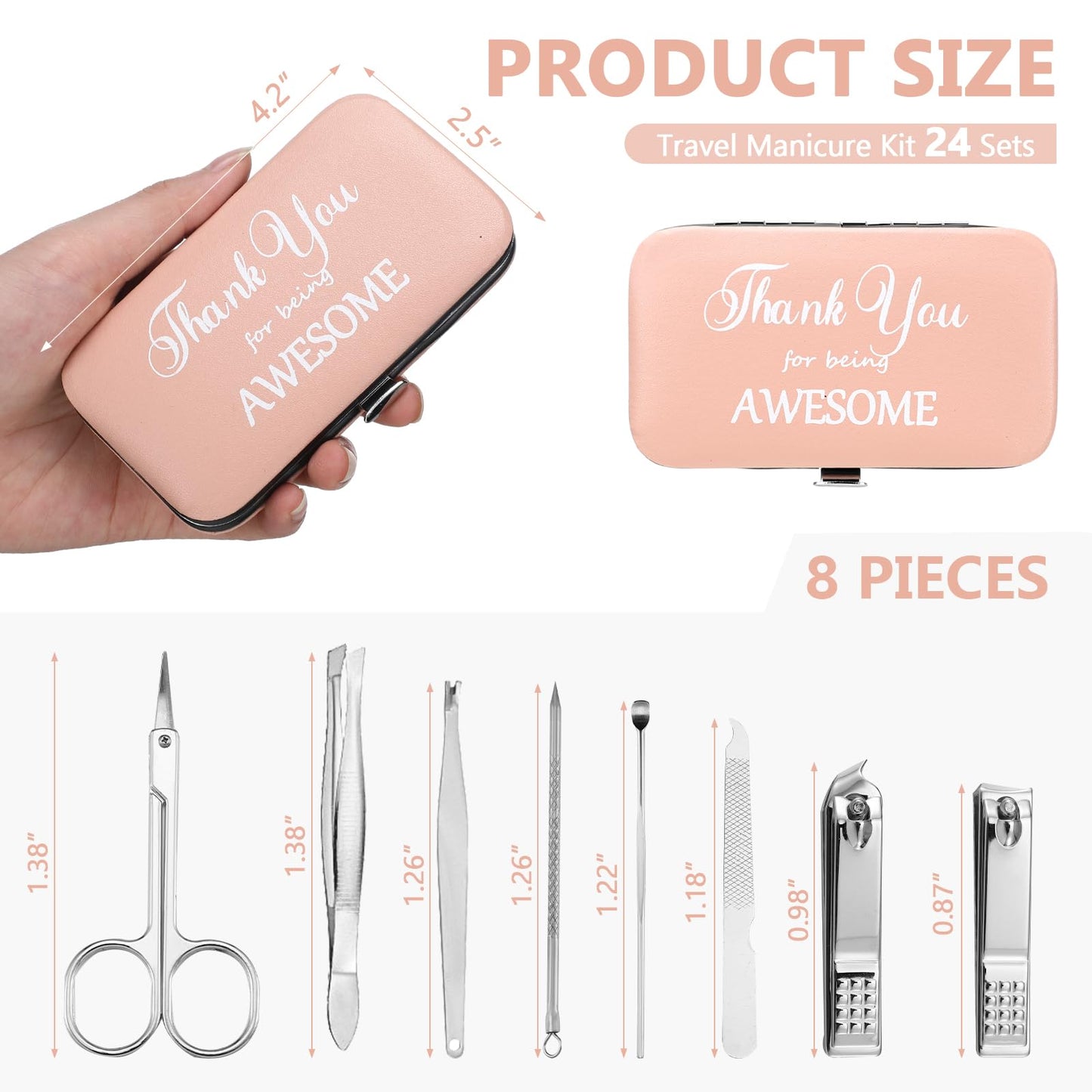 Therwen 24 Sets Mother's Day Gift Manicure Set Stainless Steel Nail Clippers 8 in 1 Grooming Nail Kit Employee Appreciation Gift Professional Pedicure Tool for Women Coworker Personal Care(Pink)