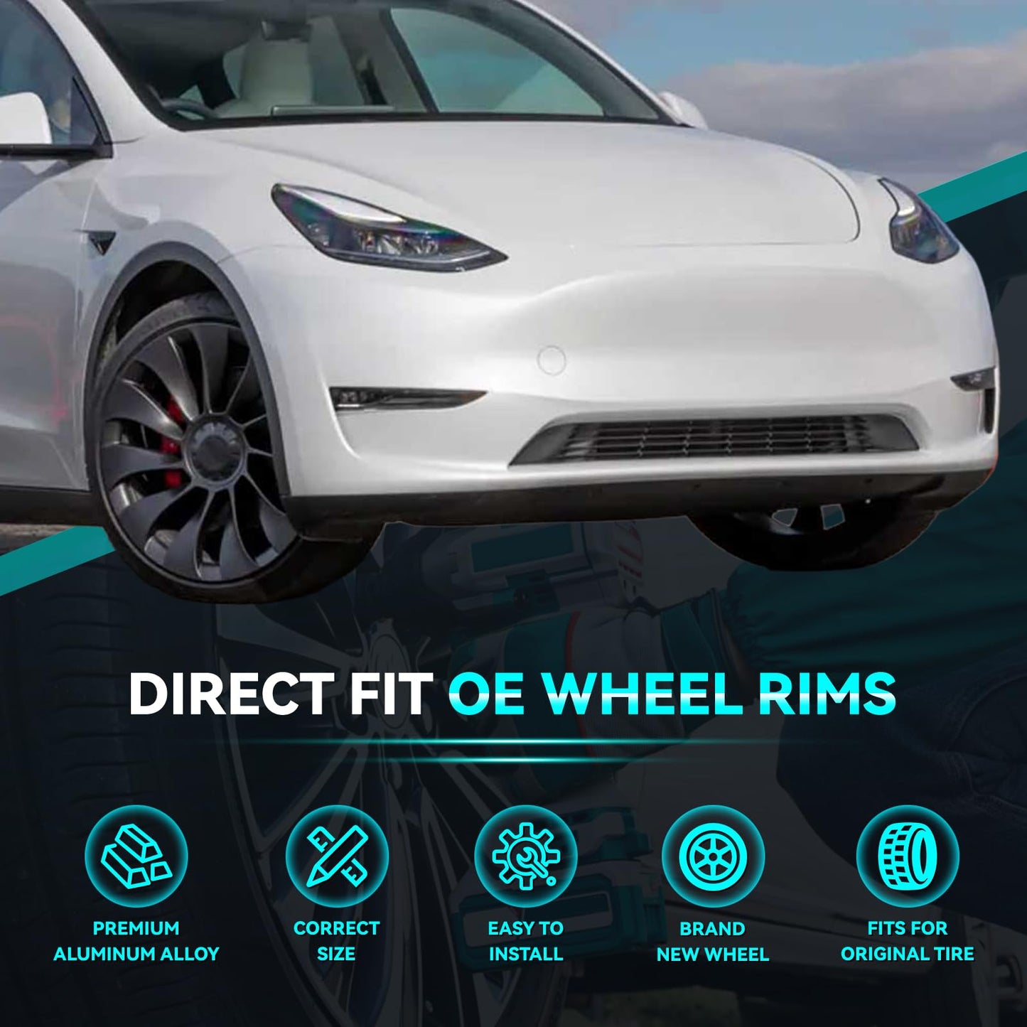 HOLUEKU New 20 Inch 20x9.5" Replacement Wheel Rim Fits for Tesla Model Y 2020 2021 2022 2023, OEM Design Wheel Black Single Rim