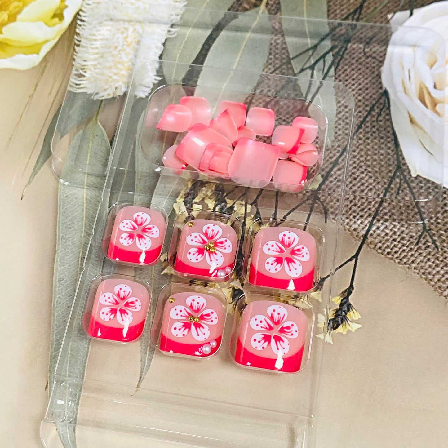 FIEONCIY Press on Toenails with Designs Acrylic Fake Nails for Toe Artificial False Nails with Charms Glue on Toe for Spring Summer Stick on Toenails for Women Girls(F172)