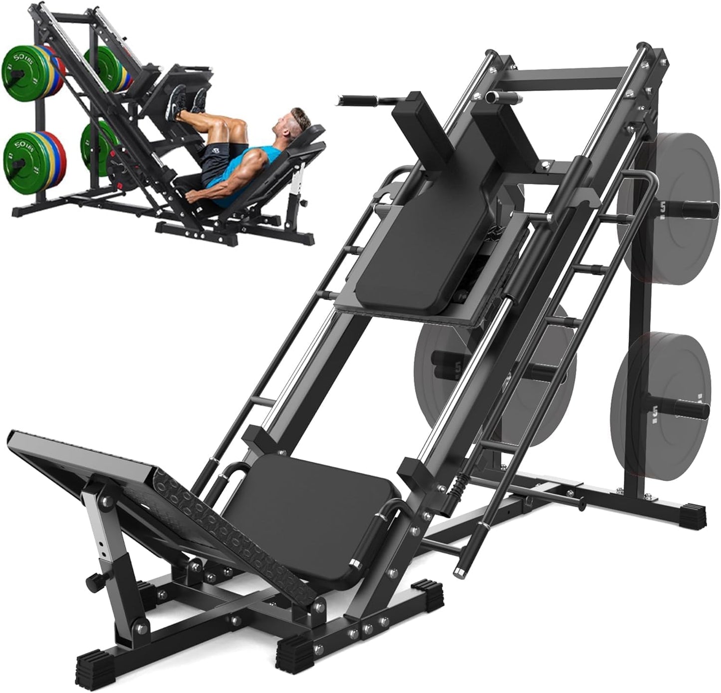 Leg Press Squat Machine Combo Professional for Home Gym Specialty for Full Lower Body Workout with Linear Bearing and Calf Block