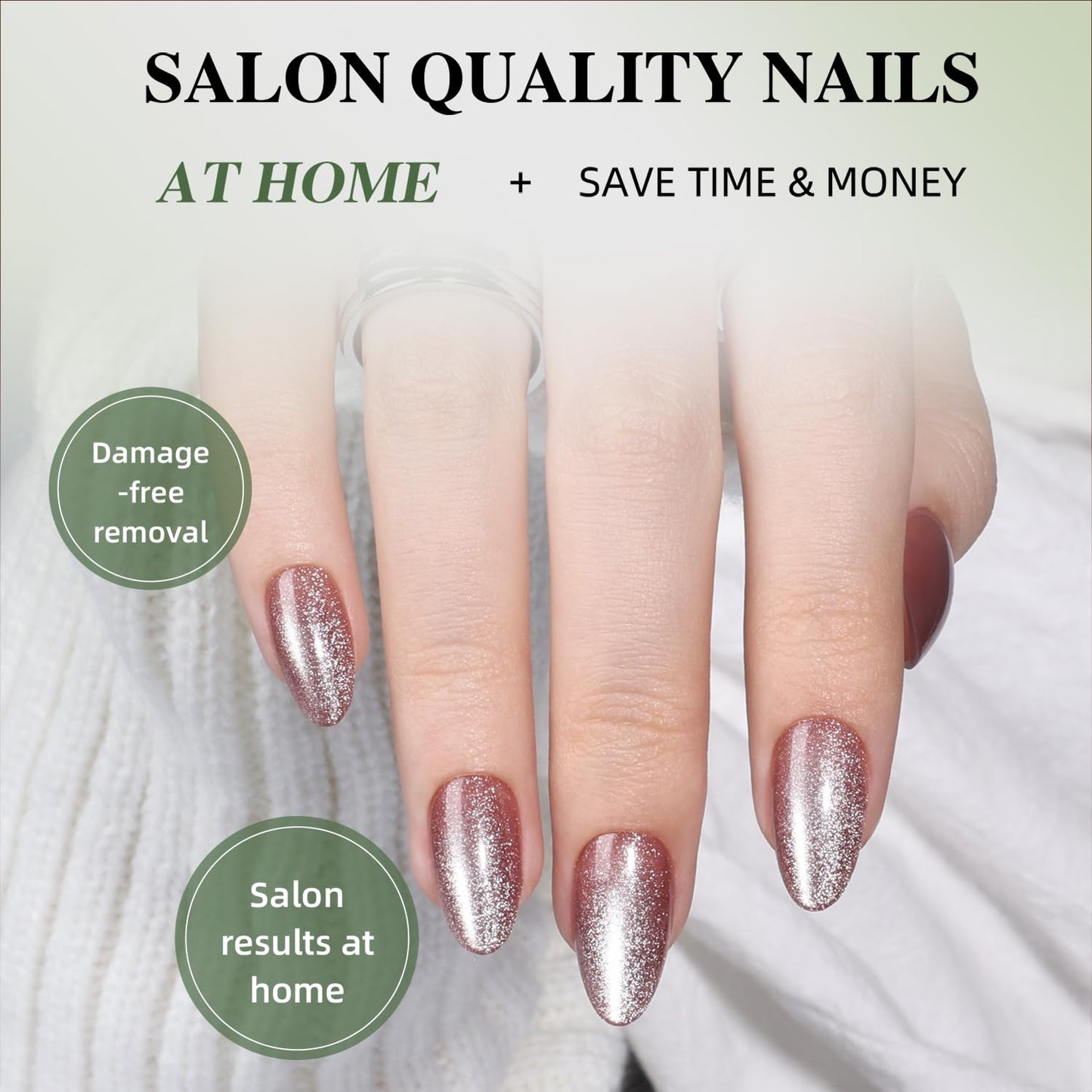 Brown Cat Eye Press On Nails Almond - Brown Short Almond Fake Nails, Cateye Press On Nails Reusable Stick On Nails in 16 Sizes, 32pcs False Nail Kit for Women & Girls (Mocha Glow)