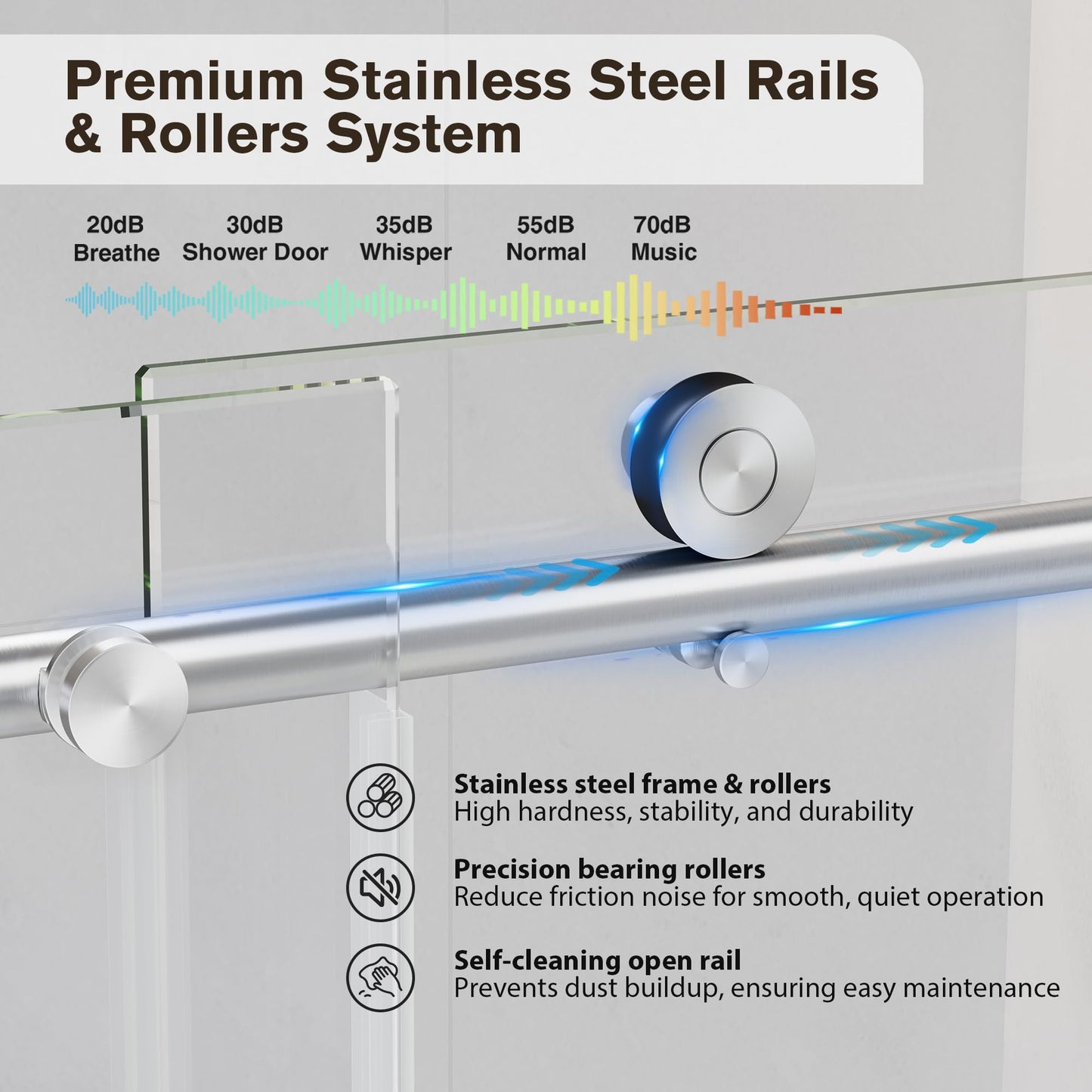 EASYWORC Frameless Glass Shower Door, 43-48" W x 76" H Sliding Frameless Shower Door, 1/4''(6mm) SGCC Tempered Glass, Explosion-Proof Film Nano Coating, Stainless Steel Hardware, Brushed Nickel