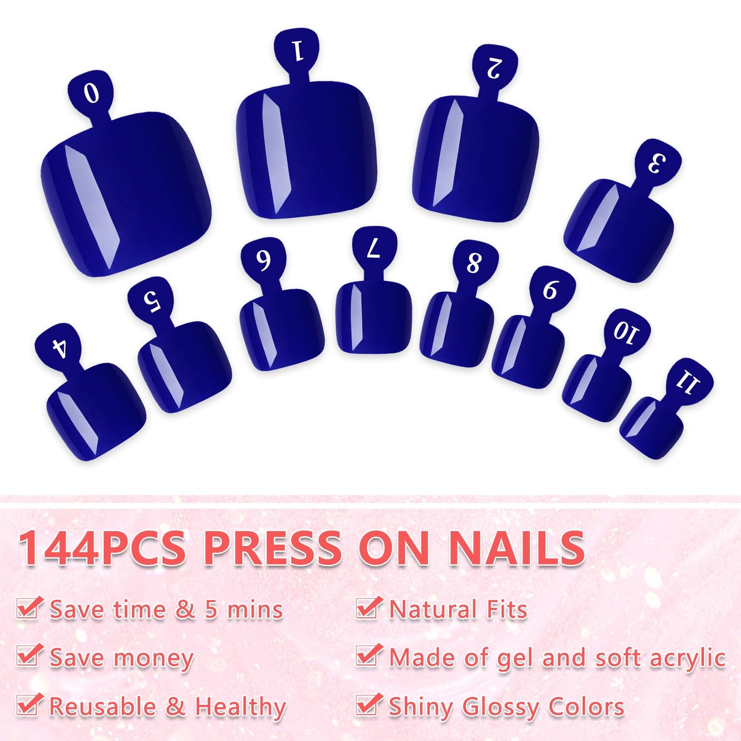 EternalClassic 144pc Press on Toenails for Women Toe Nail Press ons Short Square with Glue&Jelly Glue, Blue Fake Toe Nails Glue on Toe Nails, Full Cover Acrylic Artificial Toe Press on Nails
