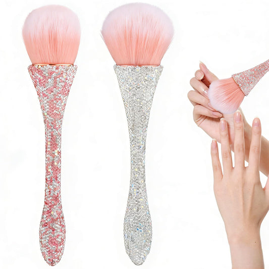 2 PCS Nail Art Dust Brush Shiny Rhinestone Fust Brushes Ultra Soft Nylon Dust Brush for Loose Face Cosmetics Blending Liquid Foundation Powder Make Up Brushes Cleaning Tools Shape Nail & Makeup Brus