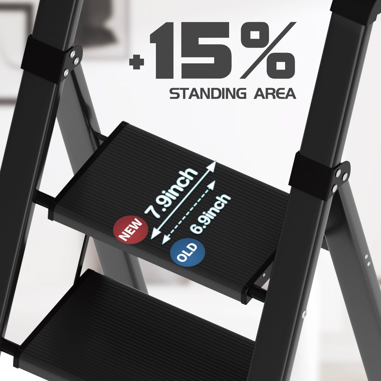 Taranta 4 Step Ladder,Liahtweight Aluminum Laddewith Handgrip, Portable Folding Stepladder with Anti-SlipPedalfor Home, Ofice, Kitchen 330lbs - Black