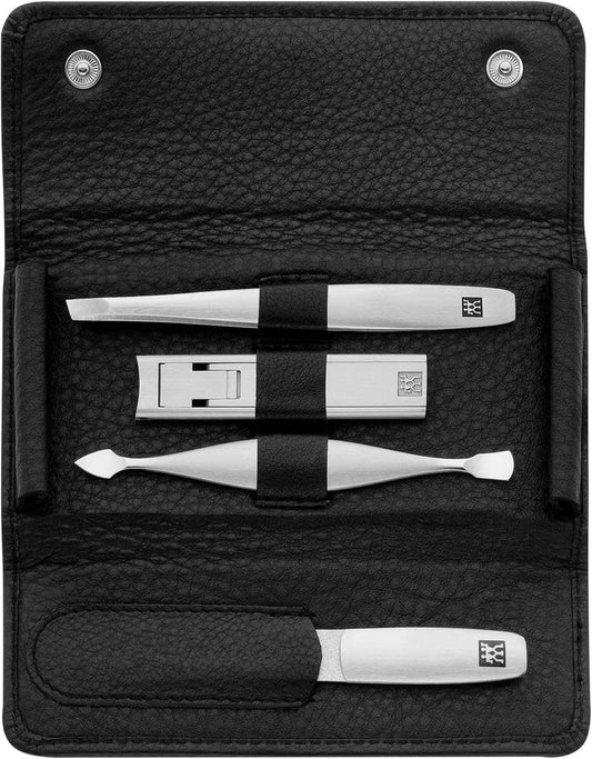 ZWILLING Beauty TWINOX 5-Piece Travel Nail Kit, Manicure and Pedicure Kit, Cowhide Leather Nail Care Set, Durable Stainless-Steel Instruments, Premium Leather, Black