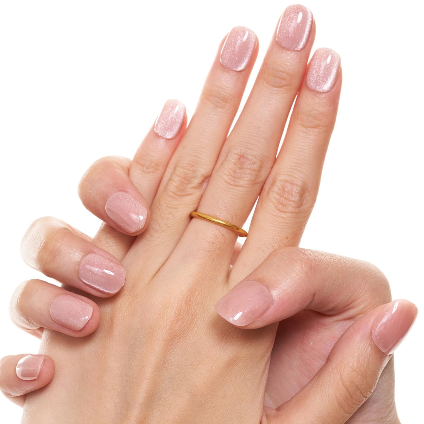 GLAMERMAID Nude Pink Cat Eyes Short Press on Nails, Spring Summer Extra Short Squoval Glue on Nails for Women, Square Soft Gel Fake Nails, Round Reusable Acrylic False Nails Manicure Kit for Women
