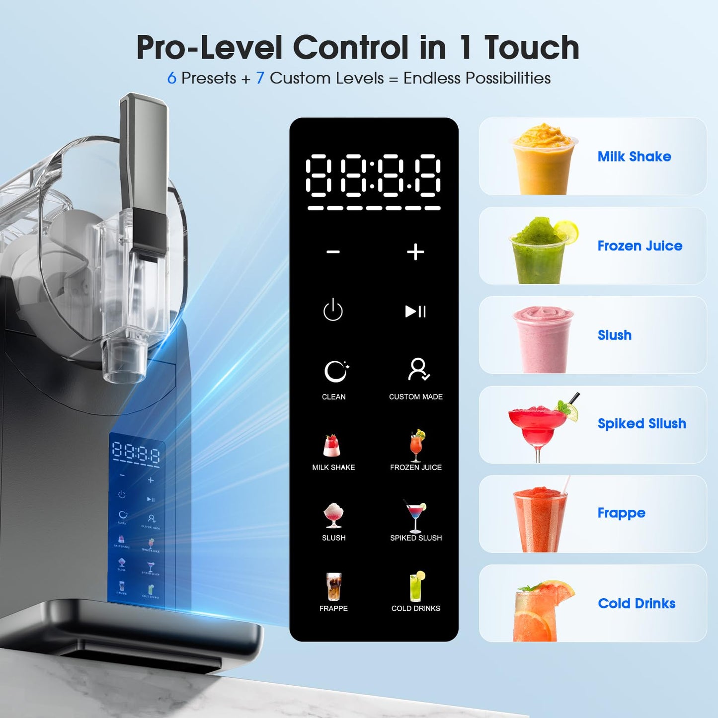 Slushie Machine for Home, Professional Frozen Drink Maker - No Ice Needed, Auto Clean, 6 Preset Programs, Rapid Freezing in 15 Mins, Keep 4H Fresh, for Frozen Margaritas, Frappés, Milkshakes and More