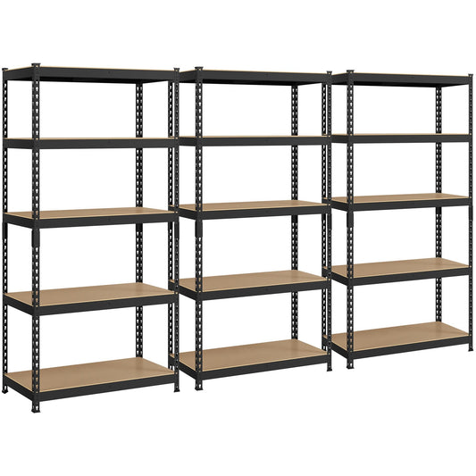 Yaheetech Standing Shelf Units 5 Tier Shelving Unit, 3 Pack Adjustable Garage Shelving Metal Shelving Unit Utility Rack Heavy Duty Industrial Shelving, 35.5″ L × 17.5″ W × 72″ H - Black