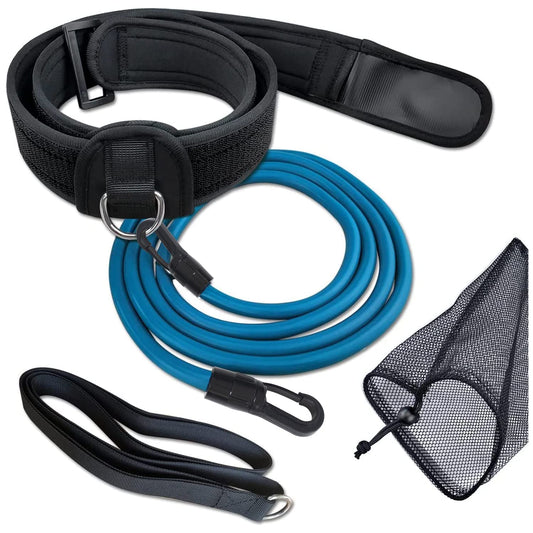 UCEDER Swim Belt Swim Training Belt with 2.2M Bungee Cord Adjustable Swim Tether for Swim in Place Swimming Pool Trainer Belt for Stationary Harness Aquatic Resistance Water Exercise (Black)