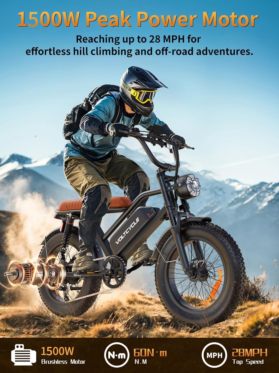 M3 Electric Bike for Adults,Peak 1500W Motor Speed 28MPH Electric Bike,20" Electric Bike Fat Tire,48V 18.2Ah Battery Range 80Miles,With Dual Suspension/Brakes EBike,Passed UL 2849 Certification