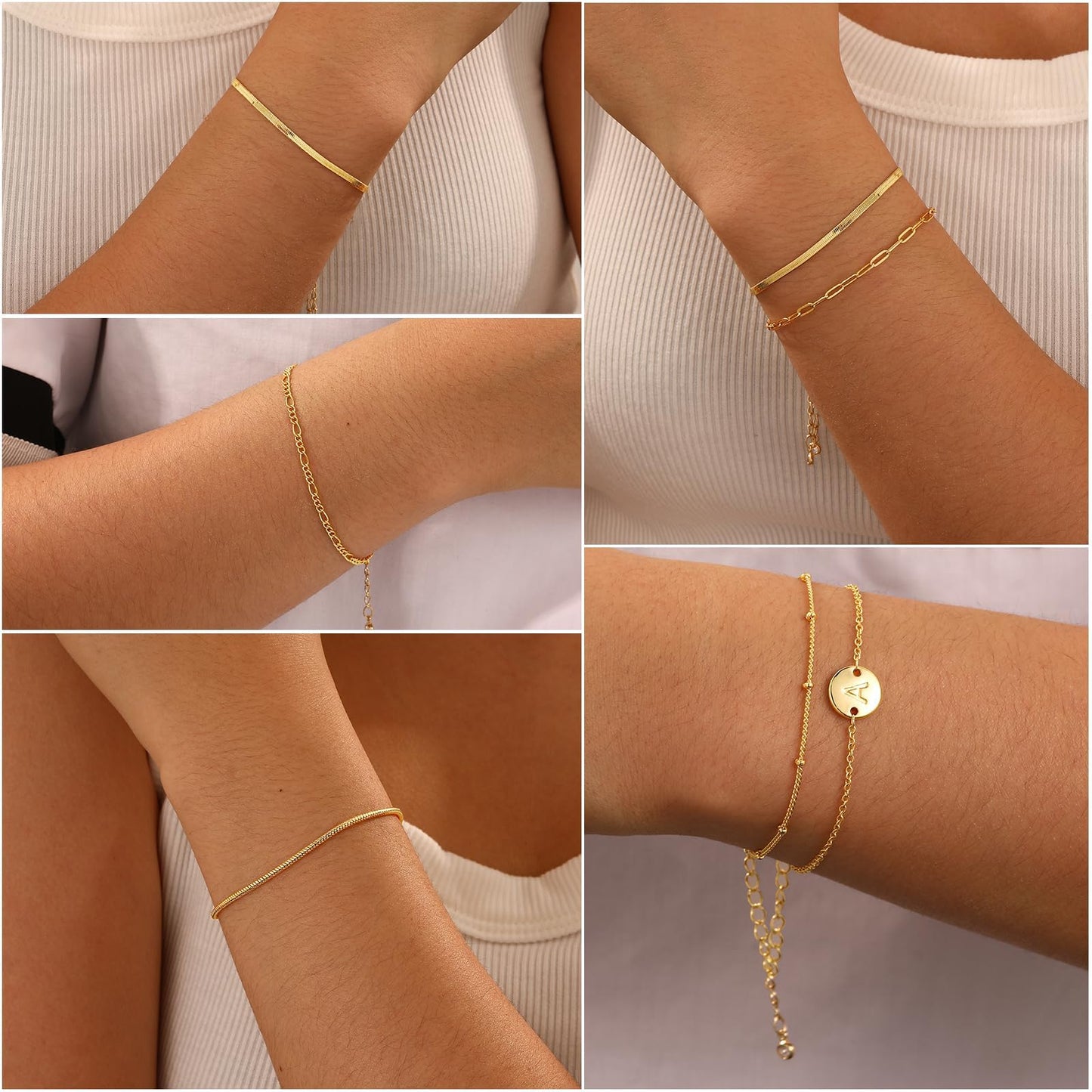 Lydow Bracelets for Women, Stack Jewelry Set Initial M Chain Stackable Letter Teen Accessories Pulseras Para Mujer 6 Inch 6PCS