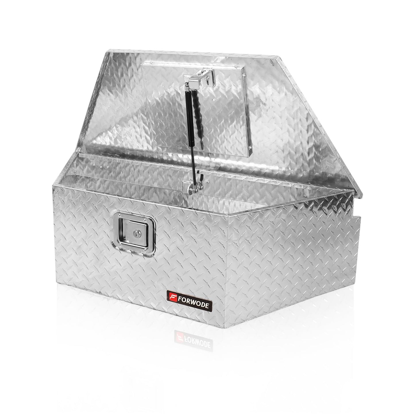 FORWODE 39 Inch Trailer Tongue Box Aluminum Trailer Tool Box for Storage Toolbox, Aluminum Diamond Plate Trailer Tongue Box with Lock - Silver