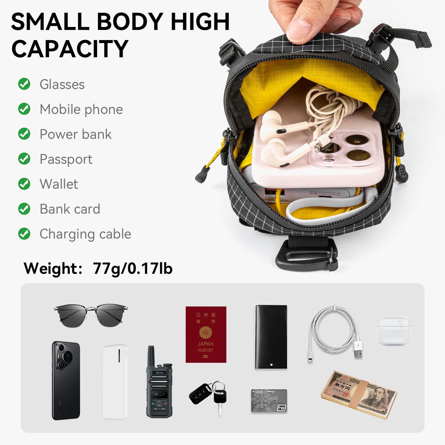 HIKEMAN Backpack Shoulder Strap Pouch - Smartphone Strap Pack,Waterproof Backpack Strap Pocket Attachment Bag for Hikers,Small Crossbody Bag Waist Pack for Sports Hiking Camping(Grey)