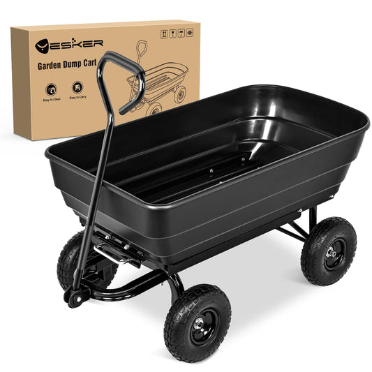 Yesker Garden Carts - 900lbs Dump Wagon with All Terrain Inflatable Wheels for Yard Lawn Farms Gardening - Heavy Duty Utility Outdoor Hauling Wheelbarrow