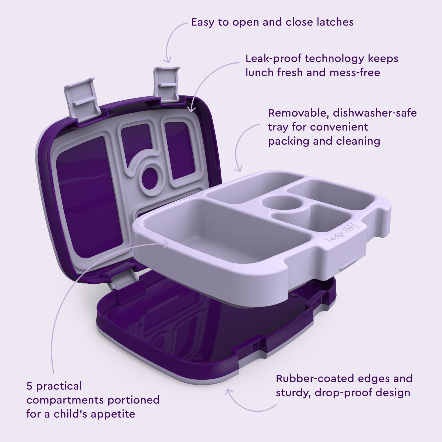 Bentgo Kids Prints Leak-Proof, 5-Compartment Bento-Style Kids Lunch Box - Ideal Portion Sizes for Ages 3-7, Durable, Drop-Proof, Dishwasher Safe, & PFAS & BPA-Free Materials (Unicorn)