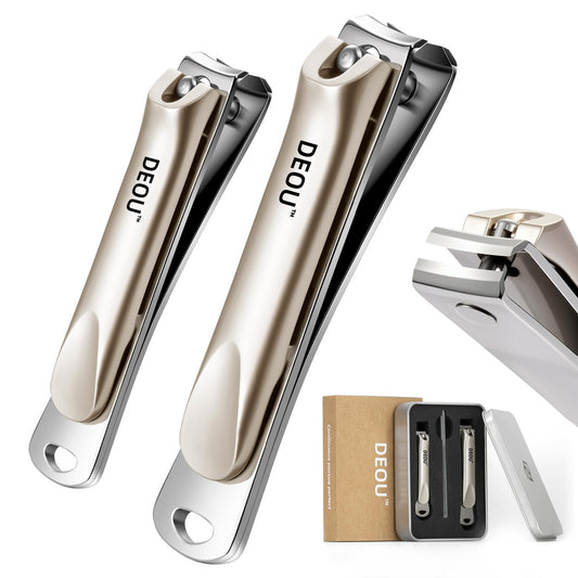 DEOU 3-in-1 Professional Nail Clipper Set - Stainless Steel Large/Medium Flat-Edge Clippers with Built-in Nail File, Champagne-Colored Nail Care Tools, Exquisitely Gift-Packaged for Home & Travel Use