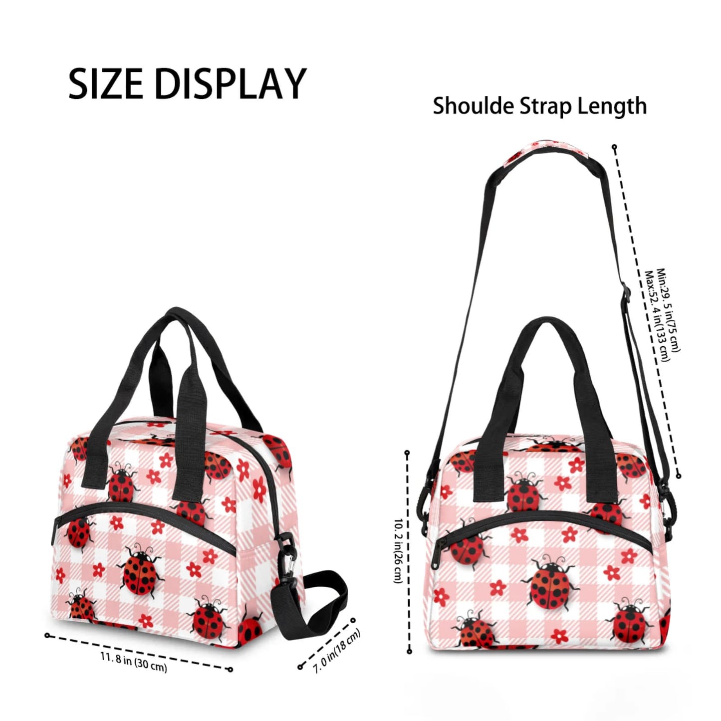 Eizlang Coccinella Septempunctata Insulated Lunch Bag for Women Men Reusable Cooler Lunch Box Freezable Tote Lunch Bag Organizer with Adjustable Shoulder Strap for Work