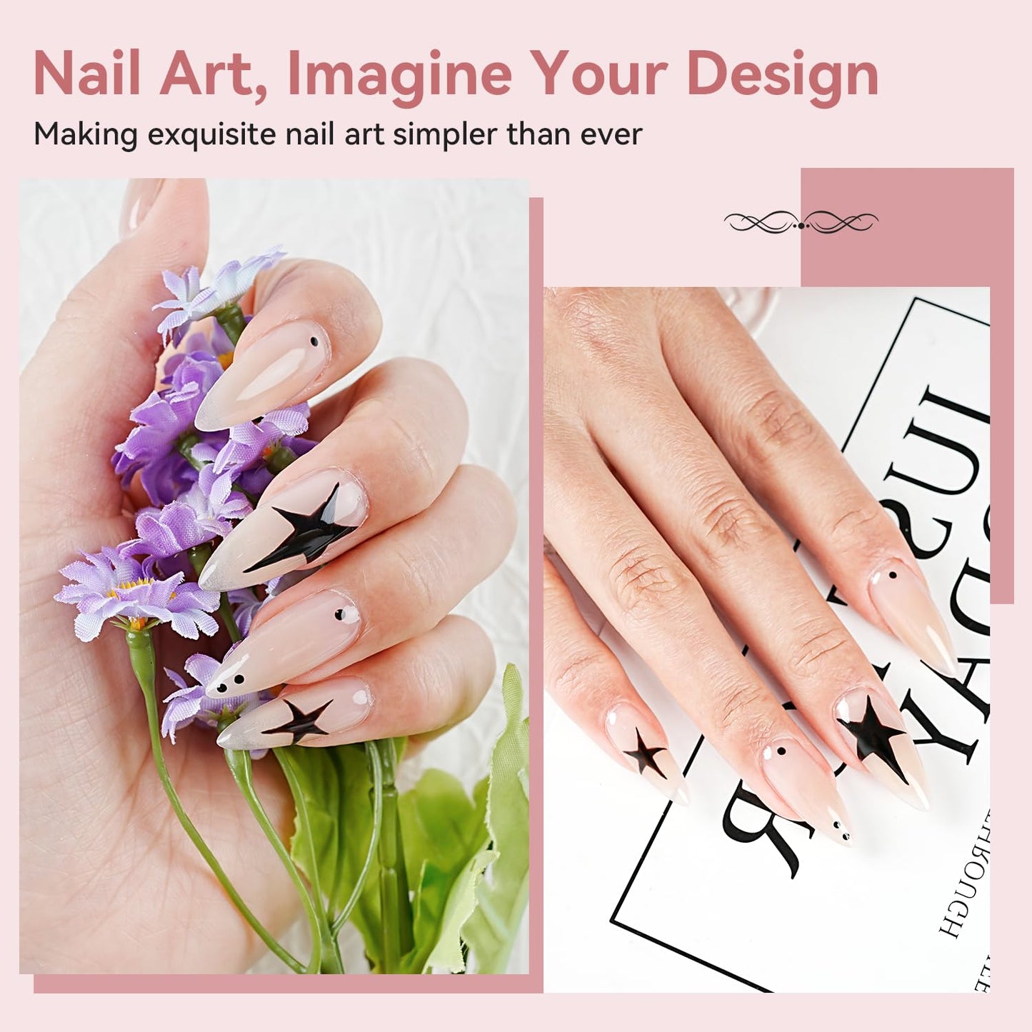 JODSONE Gel Nail Kit Long Almond Nail Tips 480PCS Mini Rechargeable Nail Lamp Pre Shaped Clear Full Cover Fake Nails Tips with Nail Glue & Top Coat U V LED Curing Lamp DIY Manicure Gifts for Women