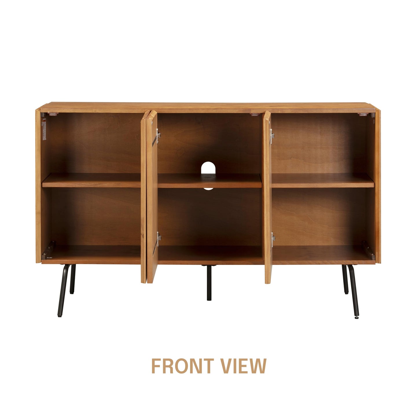 NTC Veil Modern Sideboard with 3 Doors, Buffet Cabinet with Vertical Groove Design and Metal Legs, Storage Cabinet for Living Room, and Hallway, Effortless Assembly, Teak Look