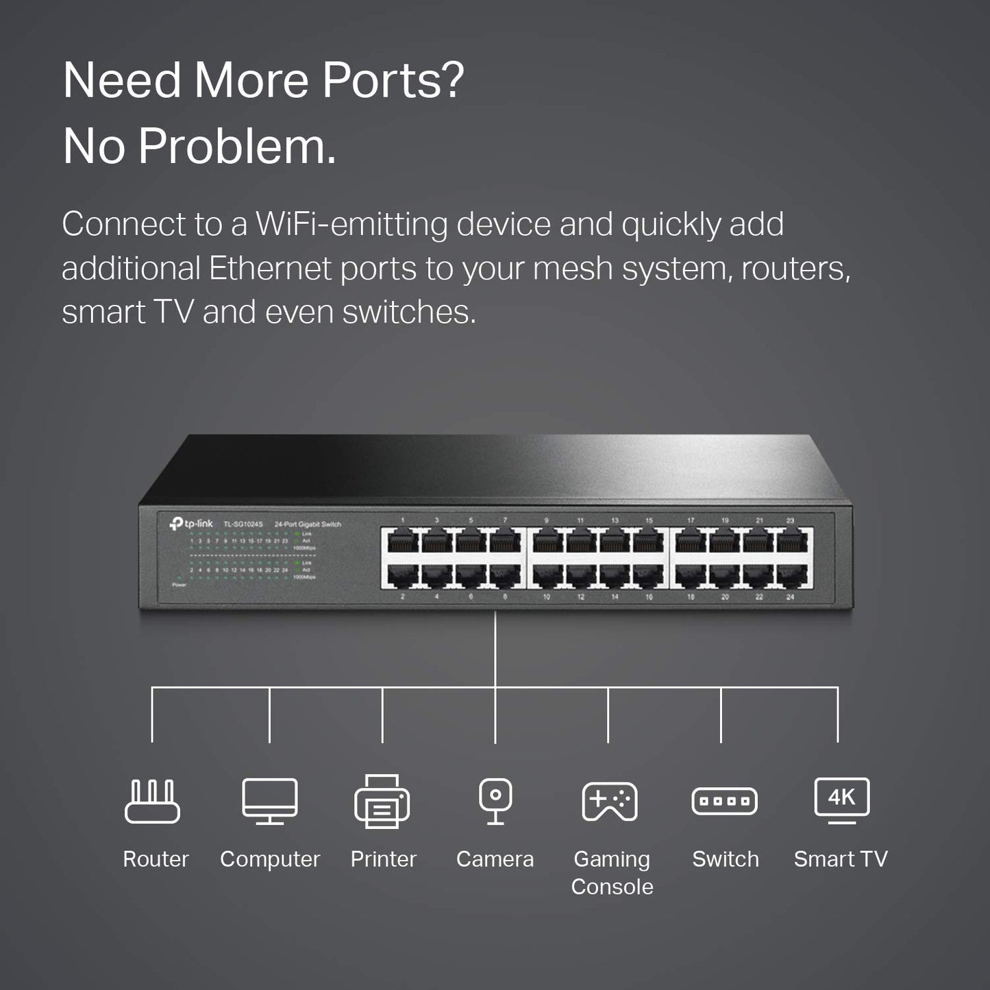TP-Link 24 Port Gigabit Ethernet Switch Desktop/ Rackmount Plug & Play Shielded Ports Sturdy Metal Fanless Quiet Traffic Optimization Unmanaged (TL-SG1024S)