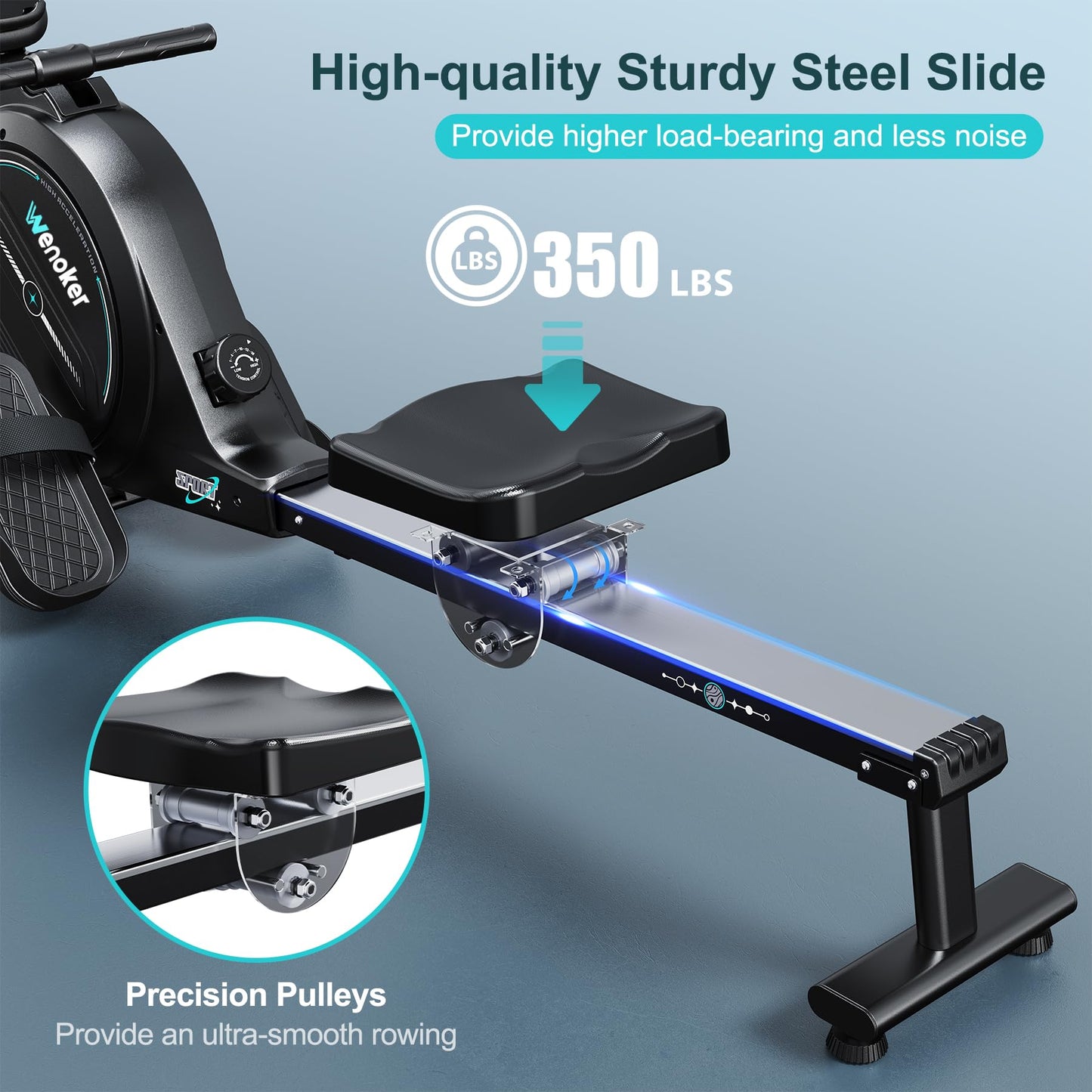 Rowing Machine,Wenoker Magnetic Rower Machine for Home,350 LB Weight Capacity, 16 Levels of Workout Resistance,Smooth Whisper Quiet with LCD Monitor Tablet Holder & Comfortable Seat Cushion,Blue