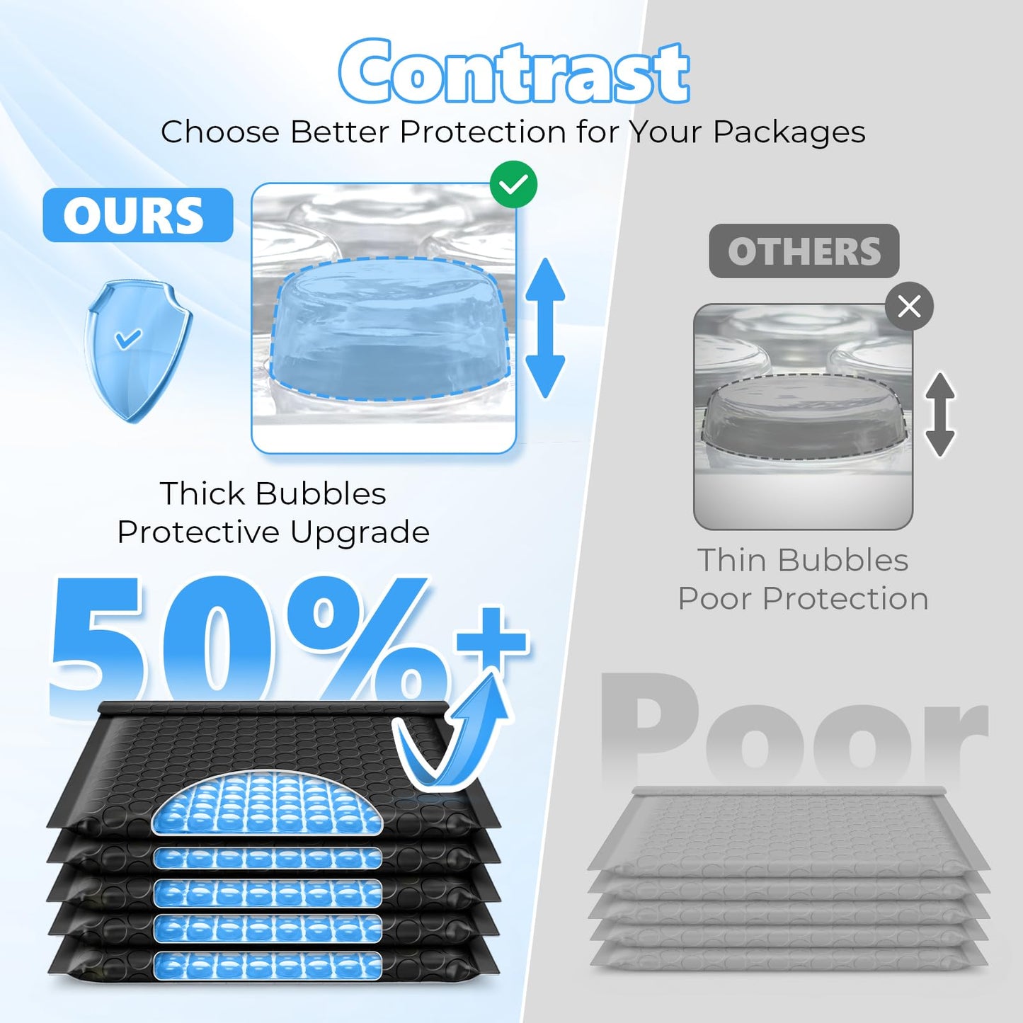 Metronic Extra Deep Bubble Mailers Usable Size 4x7" 50 Pack Padded Envelopes 4.76x8" Self Seal Adhesive Waterproof bubble envelopes Shipping Bag for Sports Cards,Jewelry,Small Business,Black,#000