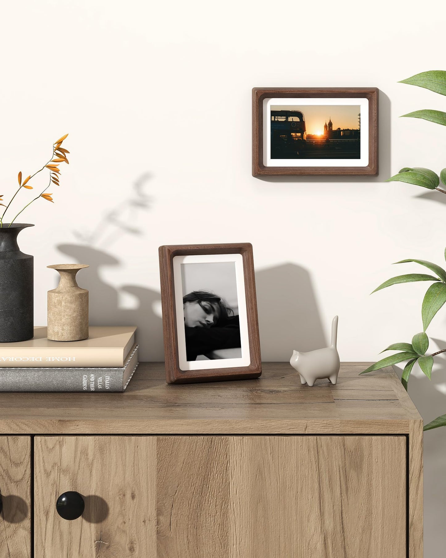 RICHFOCUS 4x6 Picture Frame USA-Sourced Natural Walnut Solid Wood Photo Frame Handcrafted Rounded Corner Wooden Frame with Real Glass Display Photos 3x5 with Mat or 4x6 Without Mat
