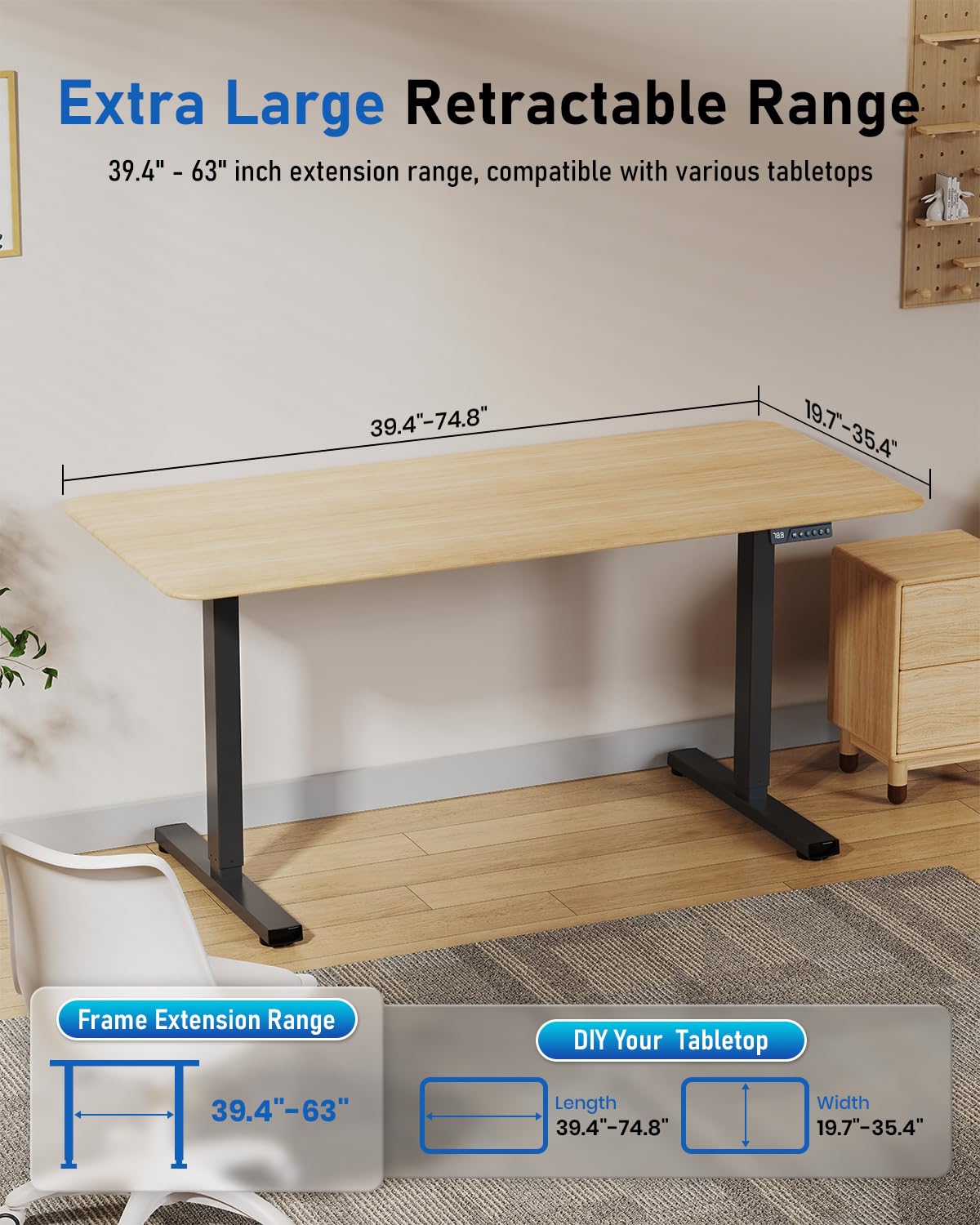 Xyndyx 264 lbs Capacity Dual Motor Electric Standing Desk Frame, Height Adjustable Sit Stand up Desk Legs for 39.4” to 74.8” Desktop, Anti-Collision Function, Cable Tray, 2 Hooks, Black Frame Only