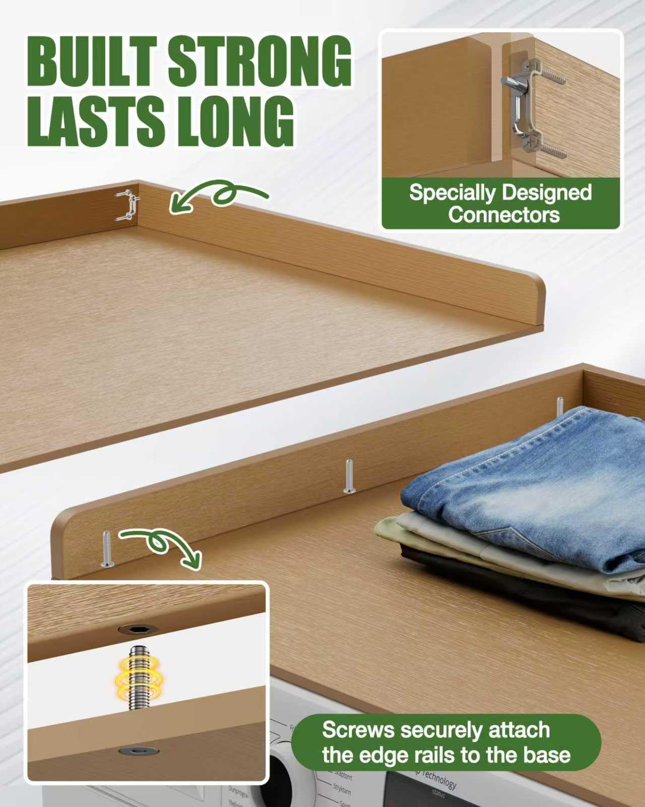 Washer Dryer Topper 54"x27.5" – Premium HD Polymer Laundry Countertop, Waterproof and Durable Washer Dryer Countertop with Raised Edges for Folding Clothes, Sorting Laundry, and Extra Storage