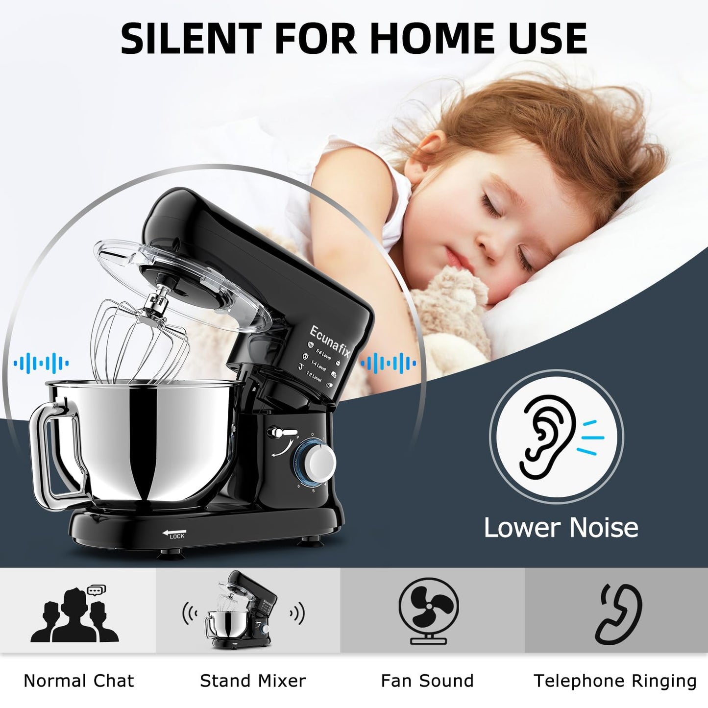 Kitchen Stand Mixer, 6.5Qt Household Stand Mixers, 660W 6+P Speed Tilt-Head Electric Dough Mixer, Food Mixers for Daily Use with Dough Hooks, Whisk, Beater