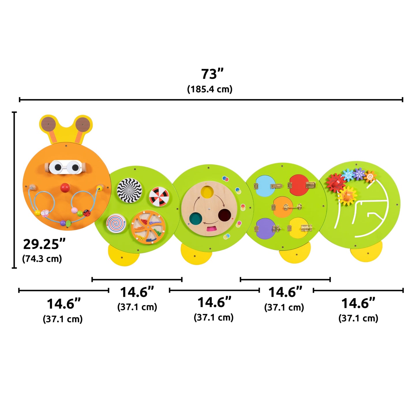 SPARK & WOW Caterpillar Activity Wall Panels | Ages 18m+ | Montessori Sensory Wall Toy | 8 Activities | Busy Board | Toddler Room Decor