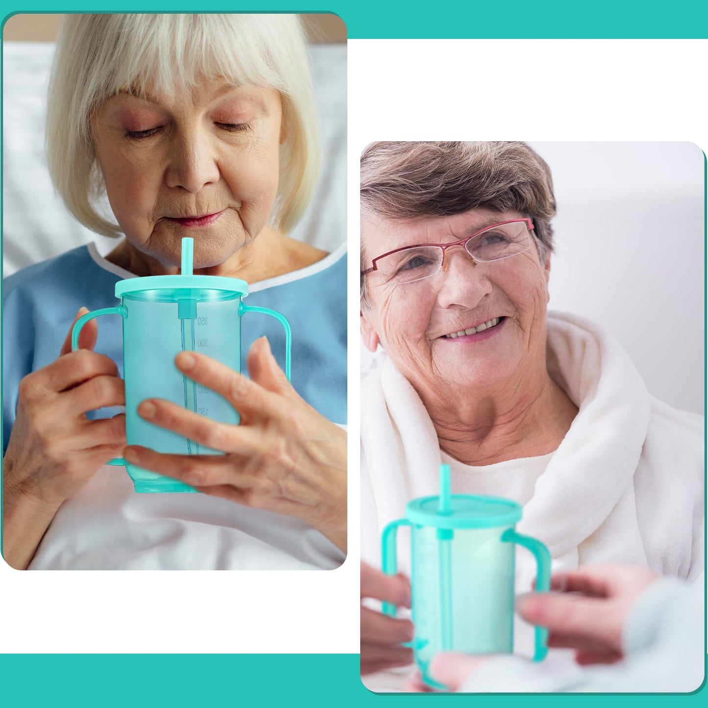 Sliner 3 Pcs Adults Sippy Cups for Elderly 12 oz Straw Sippy Cups with 2 Handles No Spill for Adults Spill Proof Dysphagia Cup for Disabled Patients Elderly Care (Blue)