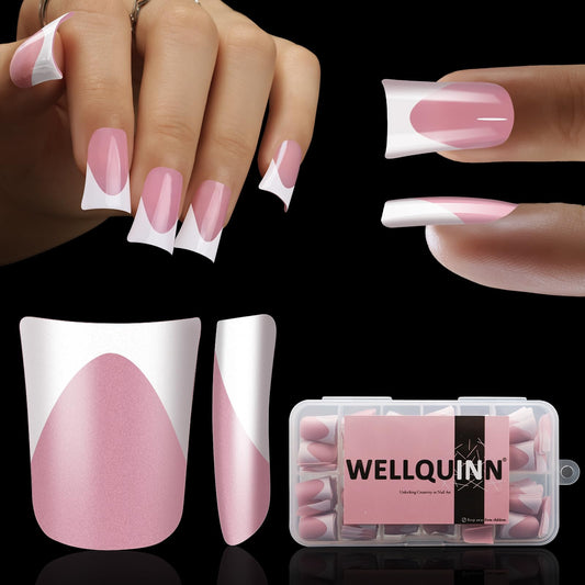 Wellquinn Short Duck Nail Tips French Press on Nails Full Cover Duck Feet Fake Pink Matte False Acrylic Nails for DIY Manicure 12 Sizes 240pcs