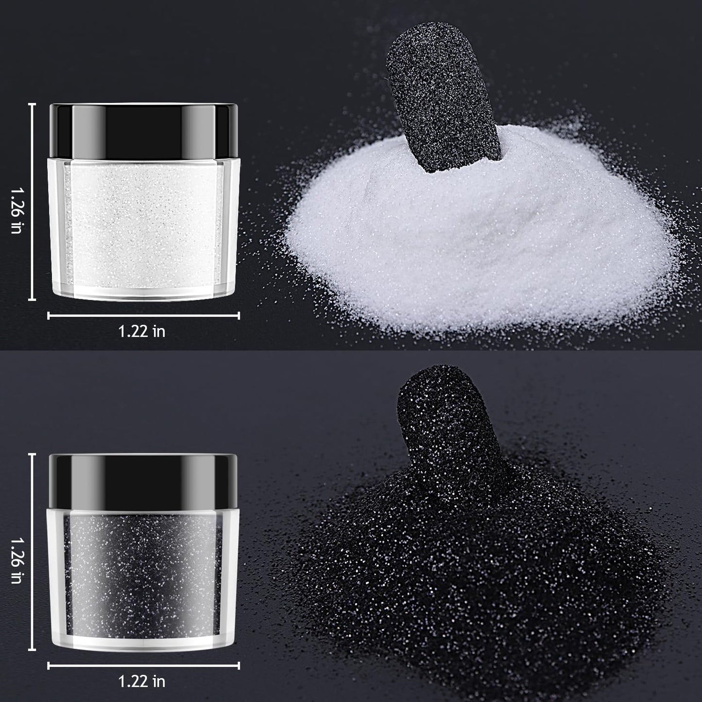 Furtherpretty Nail Glitter Powder Set, 2PCS Black & White Extra Fine Glitter Dust for Nails, Sugar Effect Powder for Acrylic Nails, Shiny Nail Art Decoration, Efecto Azúcar para Uñas Acrílicas