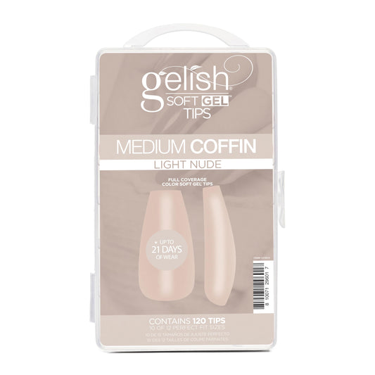 Gelish Nude Soft Gel™ Tips, Professional Quality Press on Nails Extension for Strong, Long-Lasting Manicures, Easy Application, Natural Look, (Light Nude Medium Coffin, 120 Count)
