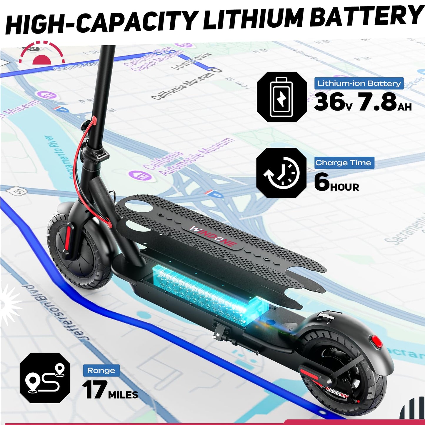 Windone Electric Scooter for Adults – 19MPH, 17-Mile Range, 430W Peak Motor, Foldable Commuter E-Scooter with 10" Shock-Absorbing Tires & Dual Braking System (UL 2272 Certified)
