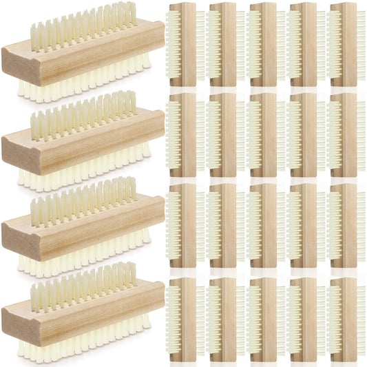 Patelai 24 Pack Wooden Nail Brush Bulk Two-sided Hand Fingernail Brush Non-slip Wood Heavy Duty Stiff Nail Scrubber for Nails and Toes Cleaning, Hand Scrub Brushes for Travel