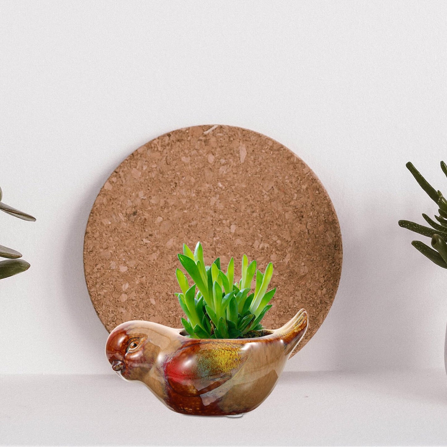 Anneome Ceramic Succulent Planter Pot with Bird Design, Small Indoor Plant Pot for Succulents and Cacti, Decorative Glazed Flowerpot for Home and Garden