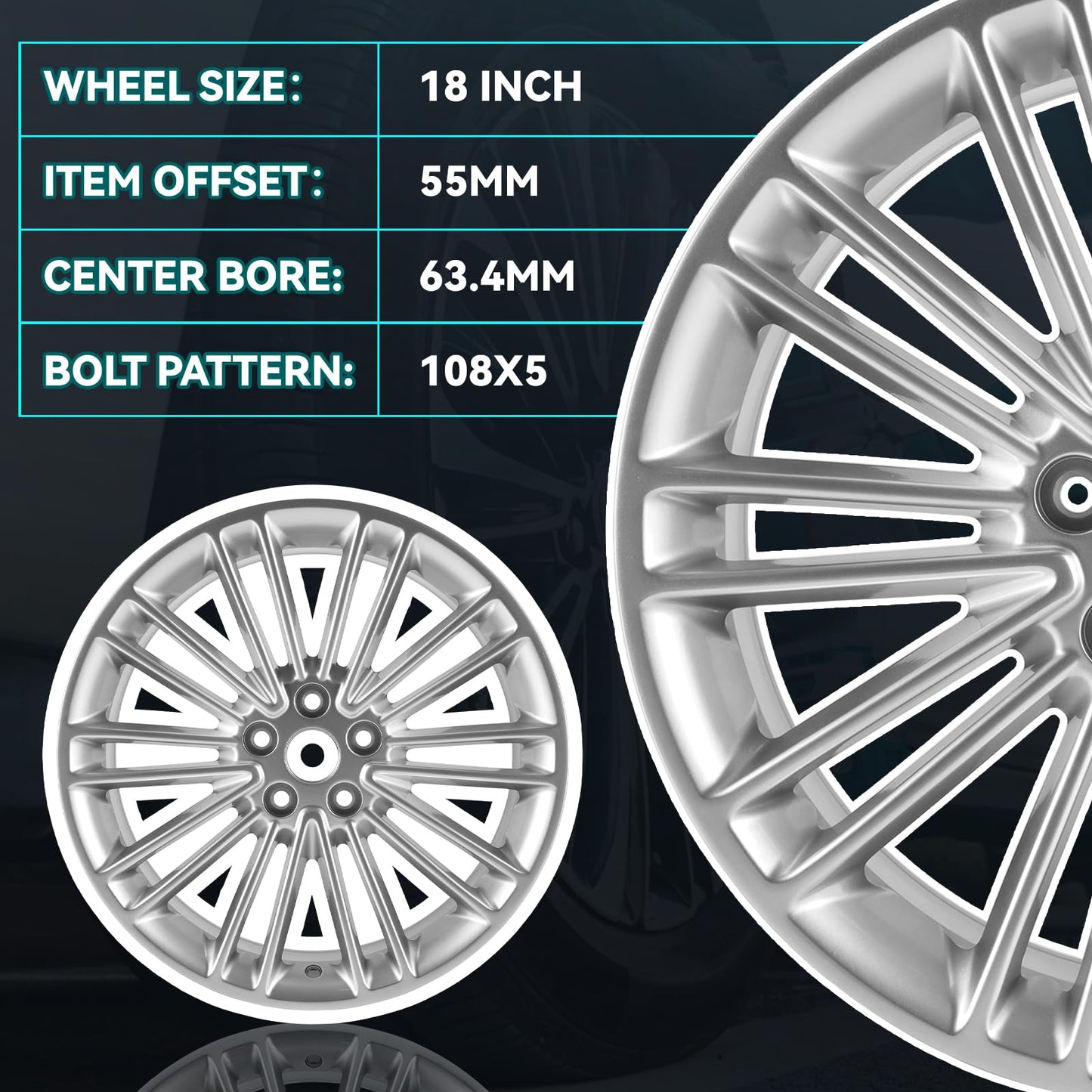 HOLUEKU New 18Inch 18x8 inch Silver Replacement Aluminum Alloy Wheel Rims Fit for Ford Fusion 2013 2014 2015 2016, ALY03960U77N, Direct Fit Replacement OEM Wheel Rim