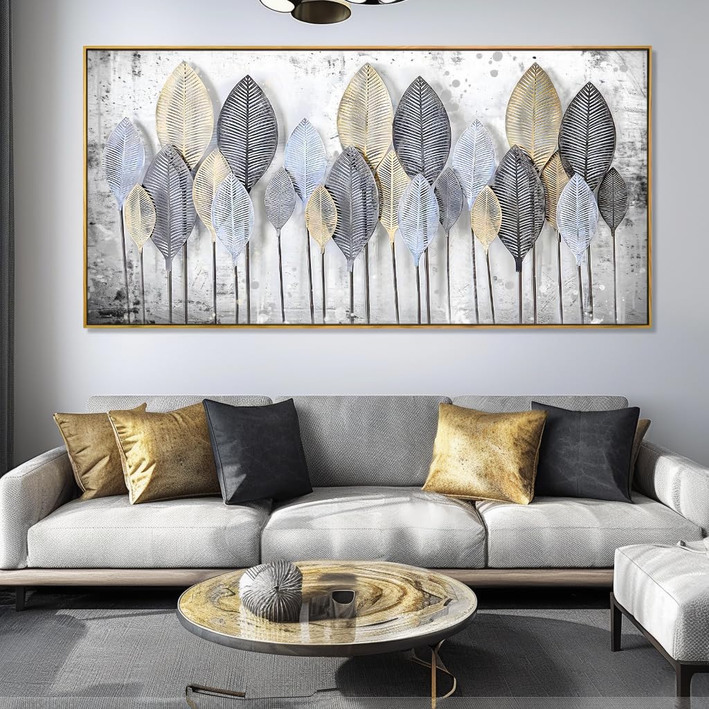 Modern Abstract Canvas Print Black White Leaves Natural Landscape Living Room Bedroom Office Decoration 20”×40" Framed