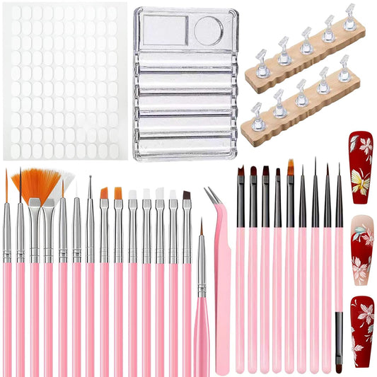 39PCS Nail Art Brush Set, Nail Brushes with Gel Polish Brushes, Gel Nail Brush for Builder Gel, Striping Liner Brush, Dust Brush, Nail Stand, Nail Color Palette, DIY Manicure Tools Gift for Women