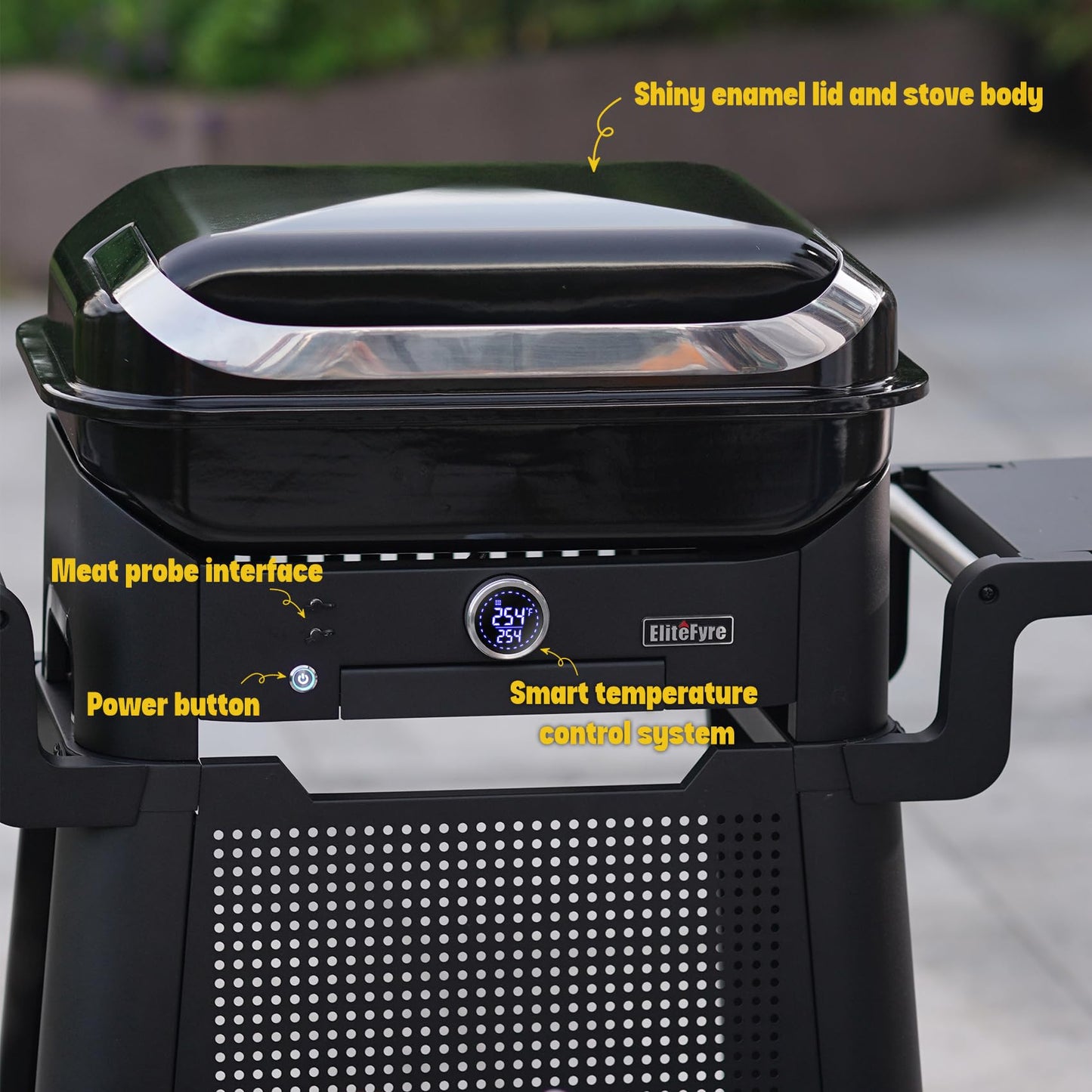 EliteFyre Volteq Smart Electric Grill with Cart - 1500W, 650°F, No Smoke Indoor/Outdoor BBQ, Digital Control & Meat Probe, Perfect for Apartment Balcony, Patio, Deck