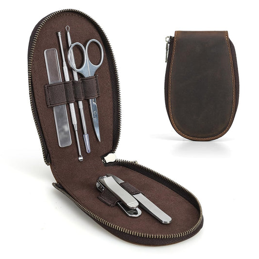 CONTACTS Full Grain Leather Empty Manicure Set Case Travel Nail Clipper Pouch for Men Personal Care Tools Pouch By Handmade (Case Only)