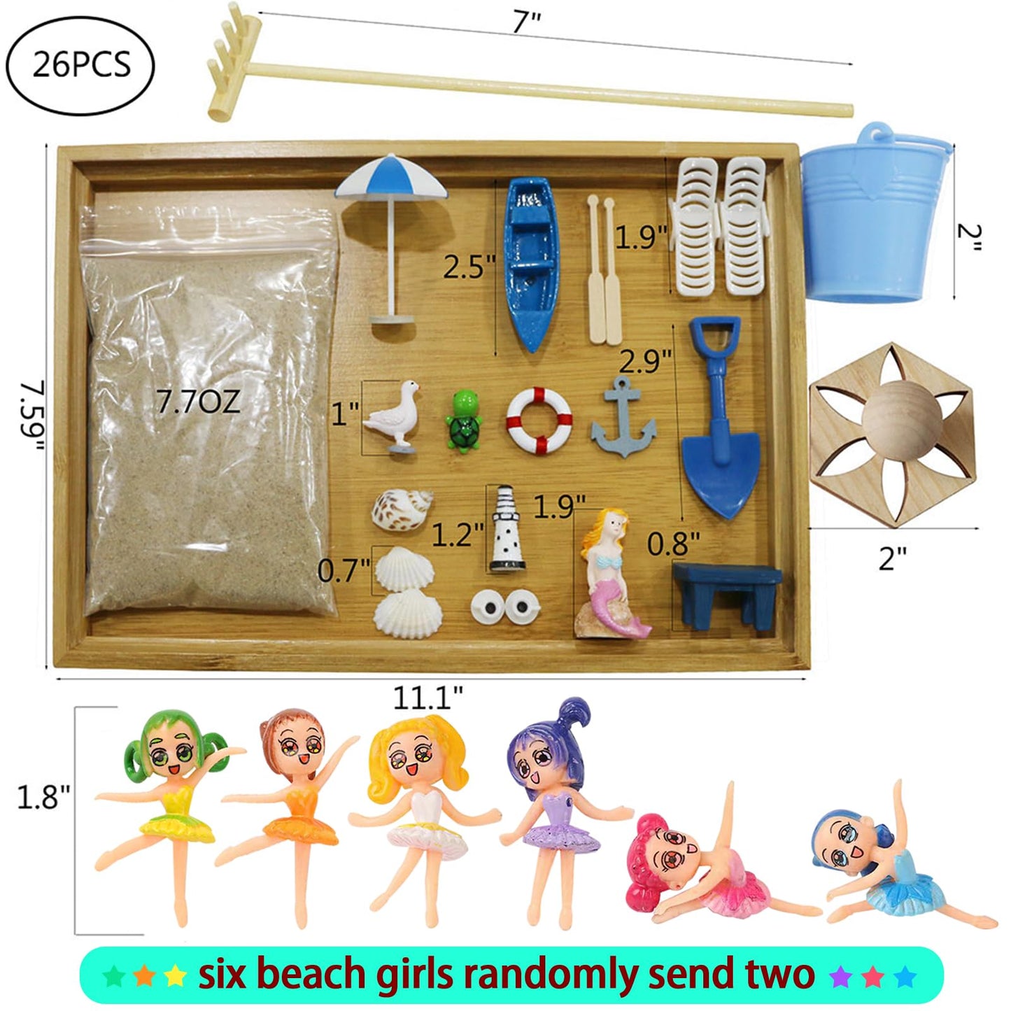 Desktop Miniature Beach Zen Garden - Mini Home Office Tabletop Sandbox Bamboo Rakes Stamps Tray Tool Accessories Kit Meditation Relaxation Decor - Stress Relief Therapy Gifts Kids Adult Father Mother