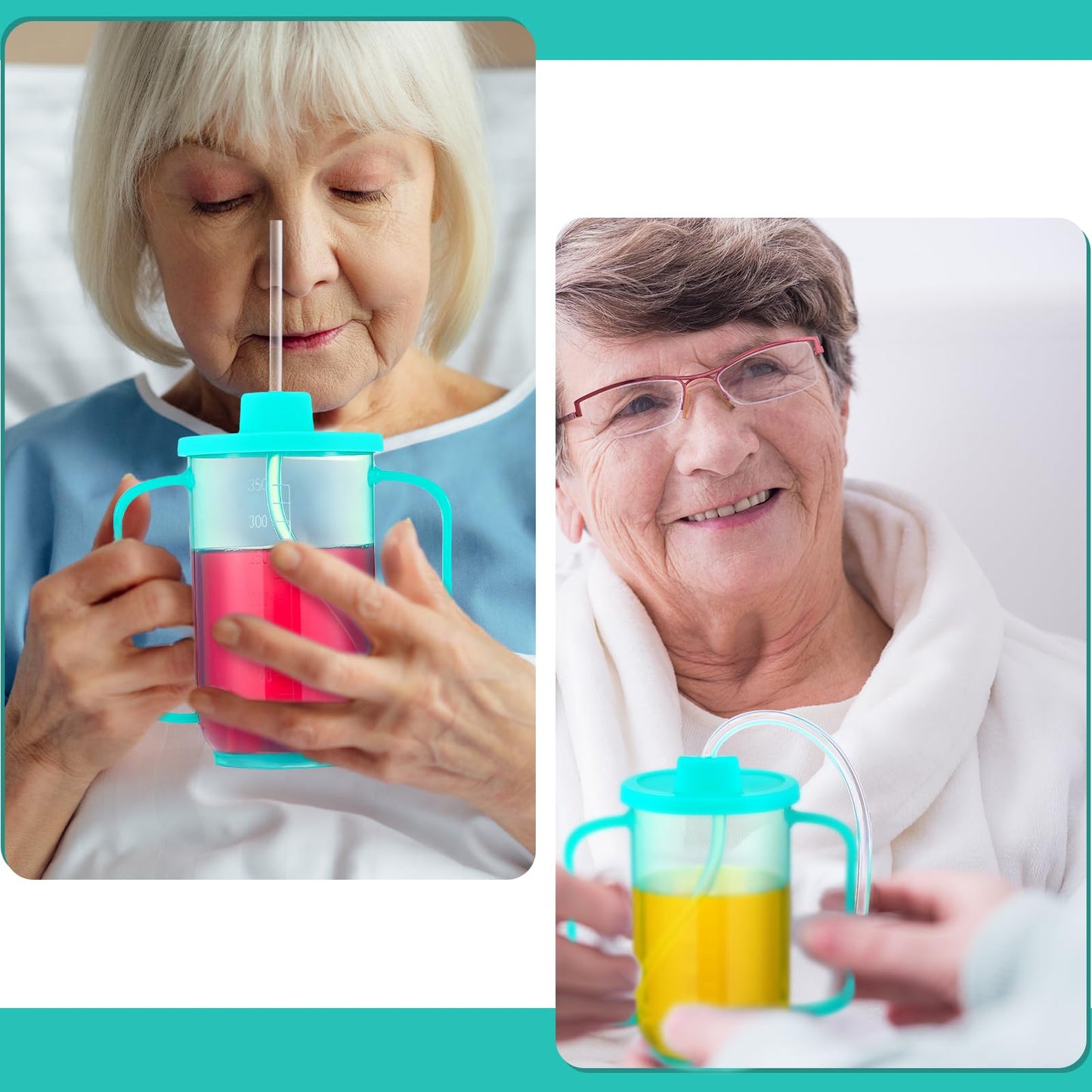 Sliner 1 Pcs Adult Sippy Cups With Long Straw For Elderly, 12 Oz Adaptive Spill Proof Cups With 2 Handles And Straw Lid For Adults Liquid Feeding Disabled Hospital Patients Convalescent