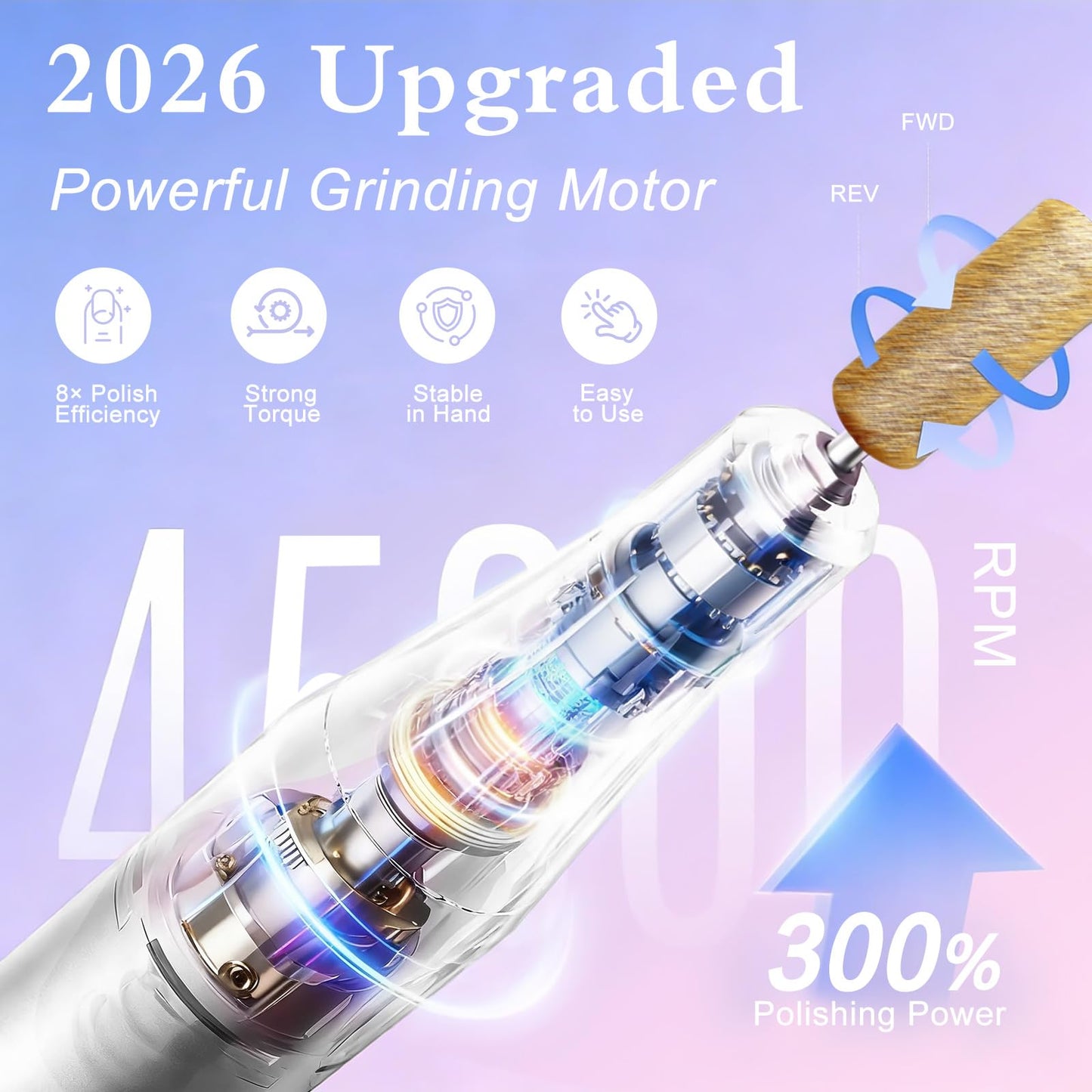 Alety Nail Drill Professional 45000RPM Electric Nail File Kit, Upgraded AC450F Nail Drill Machine for Acrylic Gel Nails, Rechargeable Salon-Grade E-File Set, Manicure Nail Tools with 11 Gold Bits