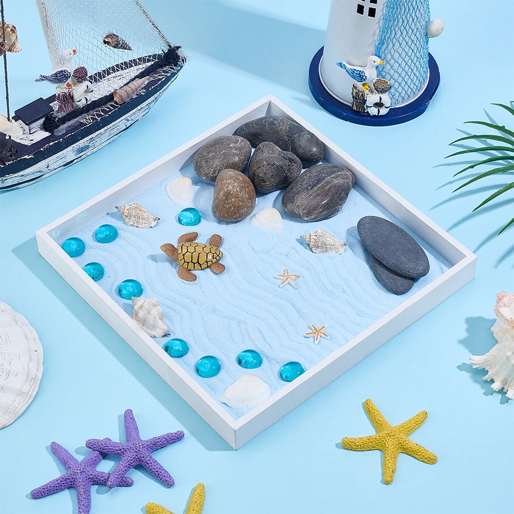 WEBEEDY Sea Turtle Zen Garden Kit for Desk Japanese Garden Kit,Mini Desktop Zen Decor with Wooden Tray,Sand,Tools for Home Office Relaxation Meditation Gift,Square(7.9x7.9/20x20cm)
