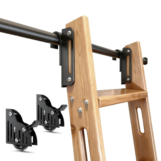 104RDHOUSE 16FT Sliding Library Ladder Hardware Kit,Black Telescopic Top Hook,Bottom Wheel with Brake,MAX Load 300lbs,No Ladder